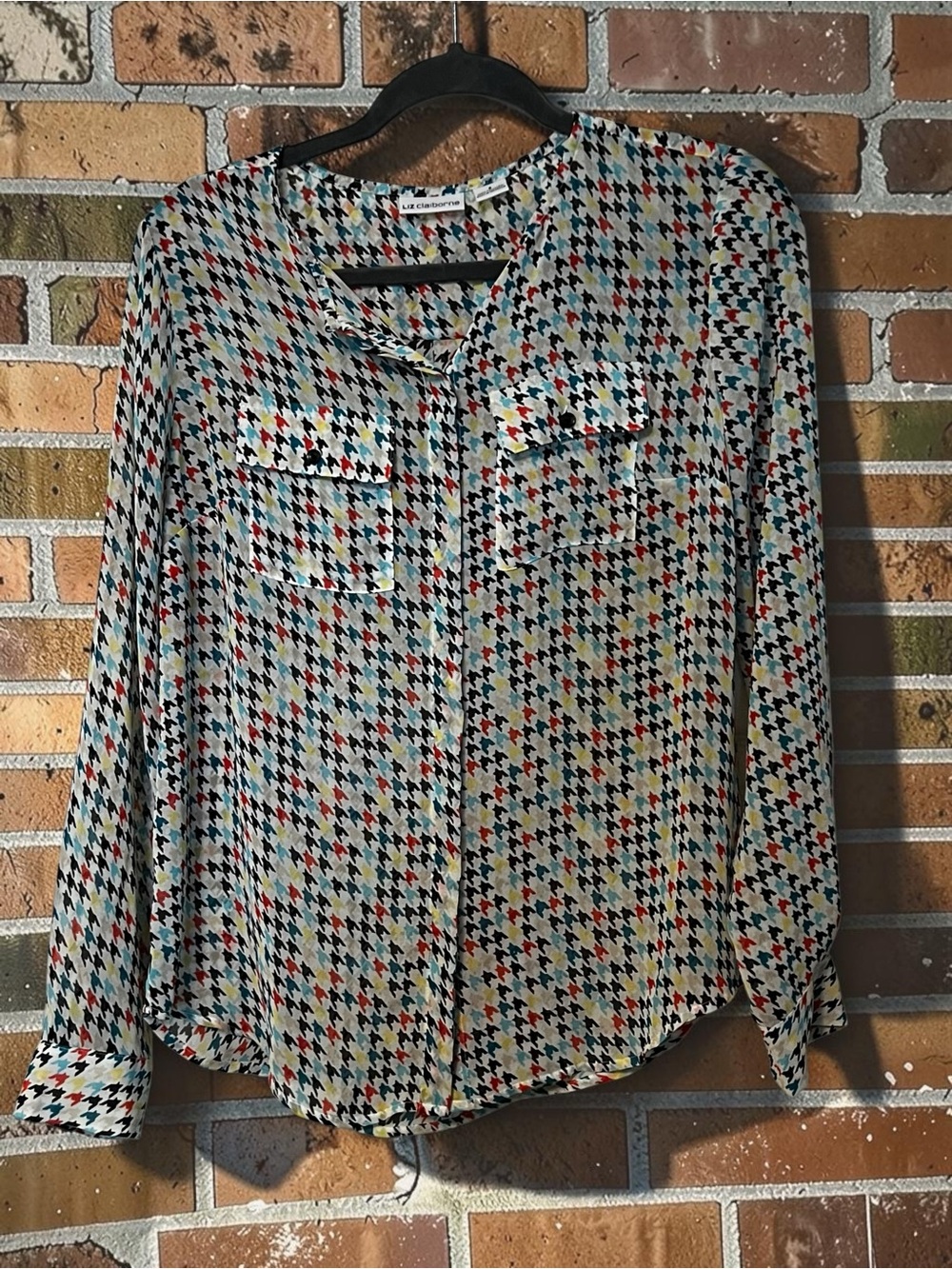 Liz Claiborne Multicolor Houndstooth Button-Down Shirt